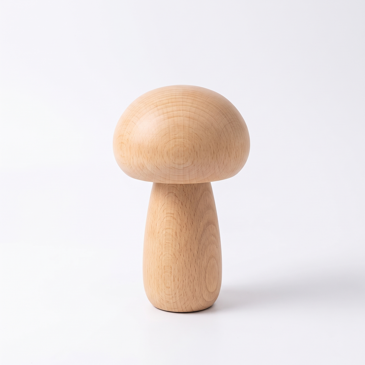 Wood mushroom LED lamp – Beech, on a white background