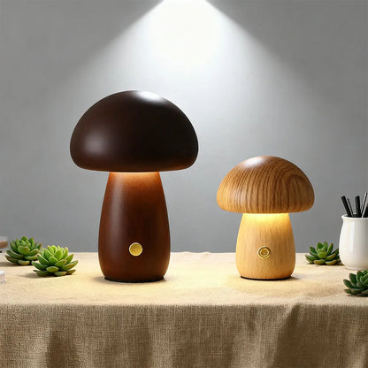 Wooden Mushroom LED Table Lamp
