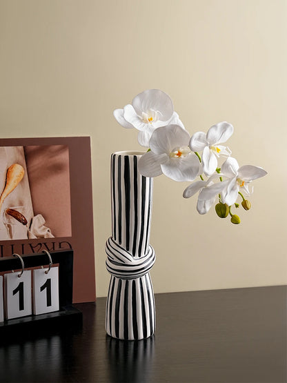 Black & White Striped Ceramic Knot Vase
