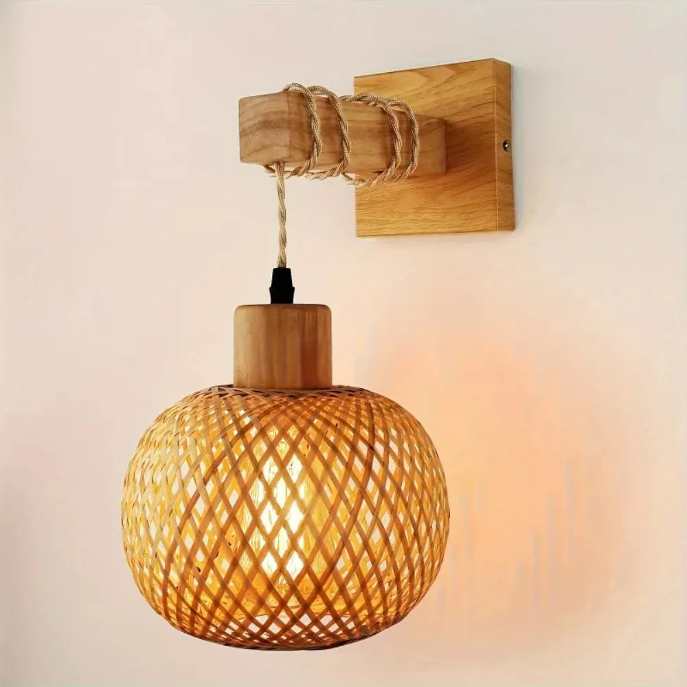 Bamboo Globe Plug-In Wall Sconce