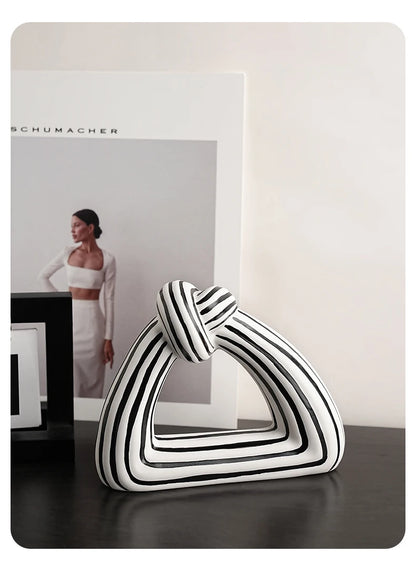 Black & White Striped Ceramic Knot Vase