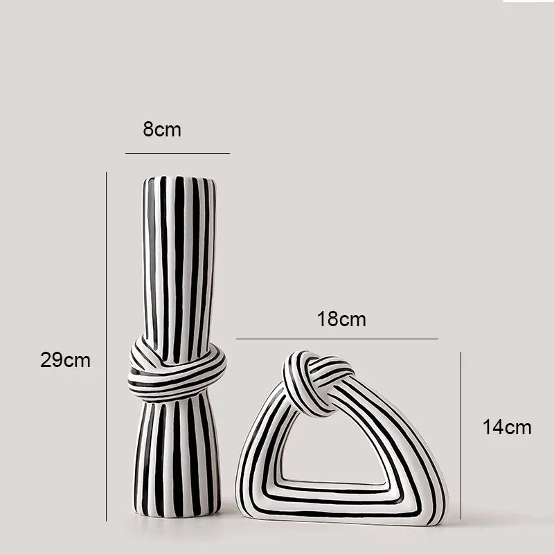Black & White Striped Ceramic Knot Vase