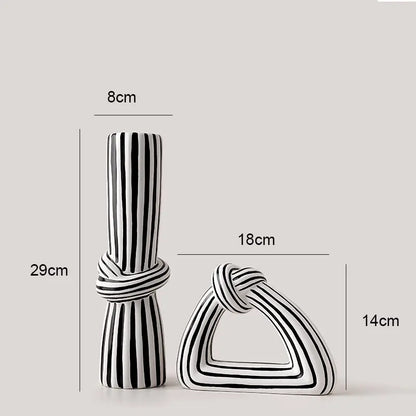 Black & White Striped Ceramic Knot Vase