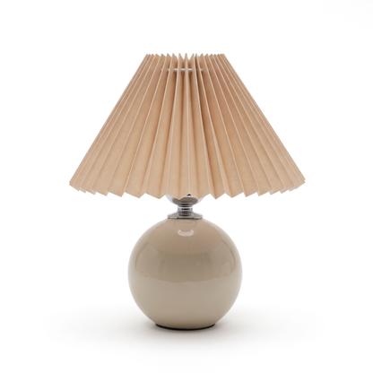Ceramic lamp with pleated shade – Beige Base, Coffee Shade, on a white background