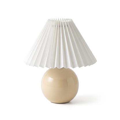 Ceramic lamp with pleated shade – Yellow Base, White Shade, on a white background