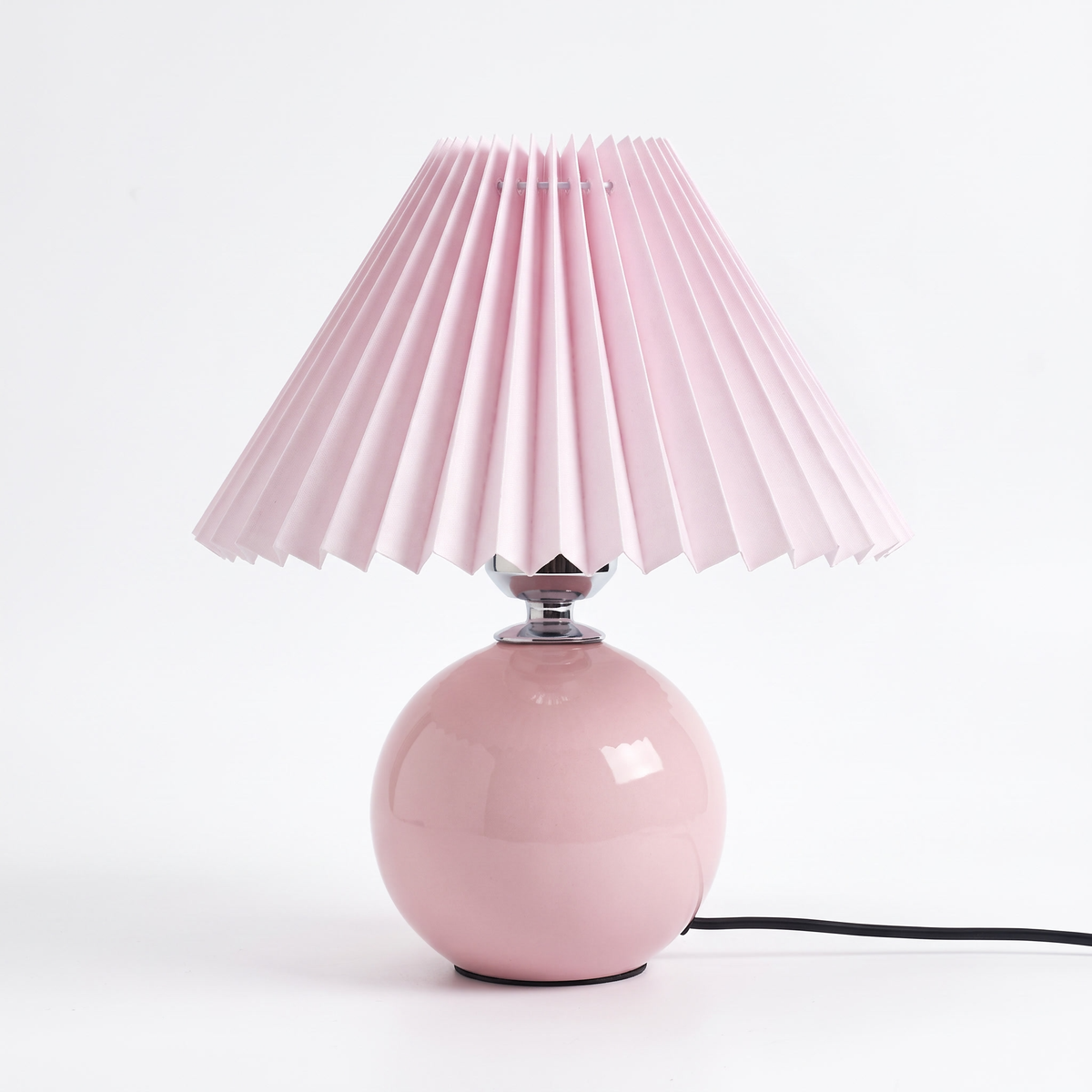 Ceramic table lamp with pleated shade – Pink Base, Pink Shade, on a white background