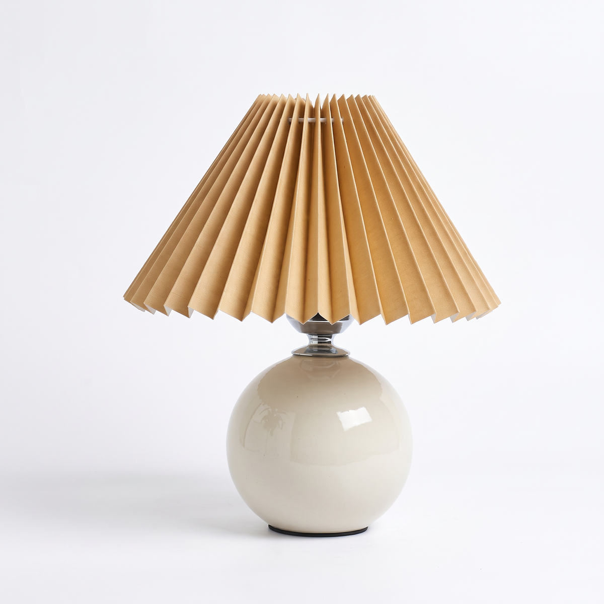 Ceramic table lamp with pleated shade – Rice White Base, Coffee Shade, on a white background