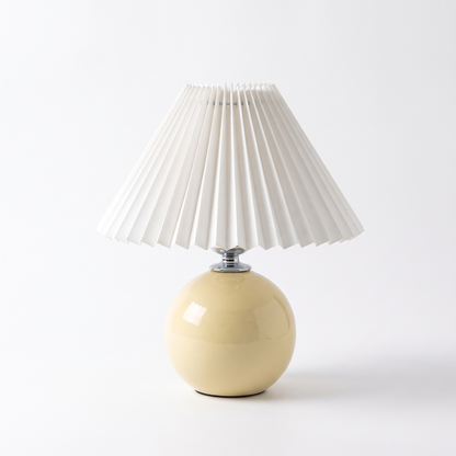Ceramic table lamp with pleated shade – Yellow Base, White Shade, on a white background