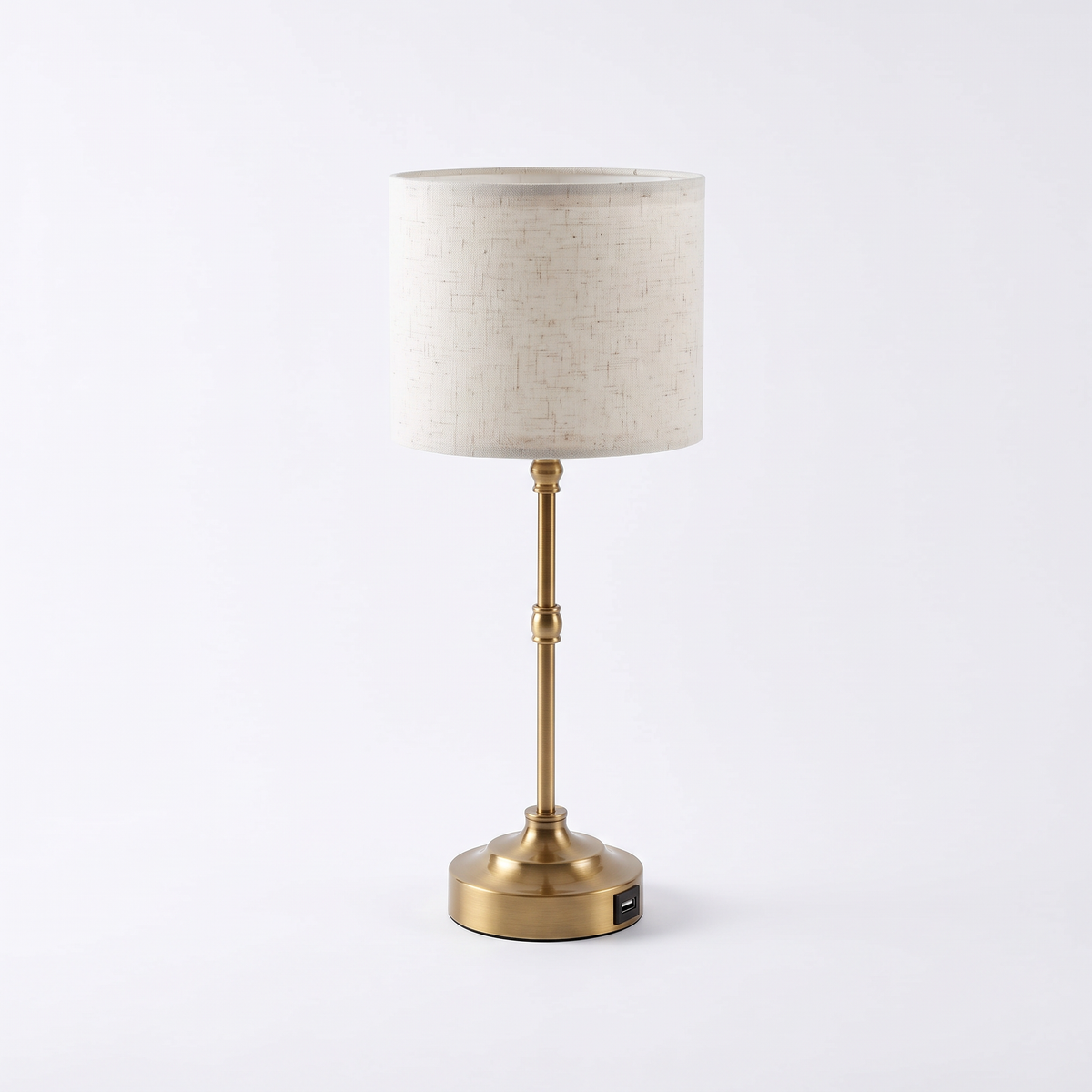 Cordless rechargeable table lamp – Drum Shade – USB Charging Base, on a white background