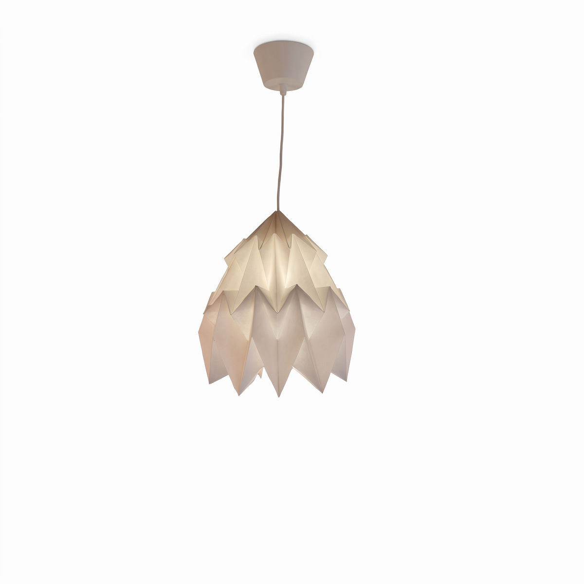 Folded paper pendant lampshade – Origami Star, on a white background