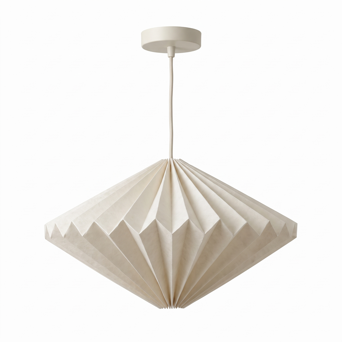 Folded paper pendant lampshade – Wide Flying Saucer, on a white background