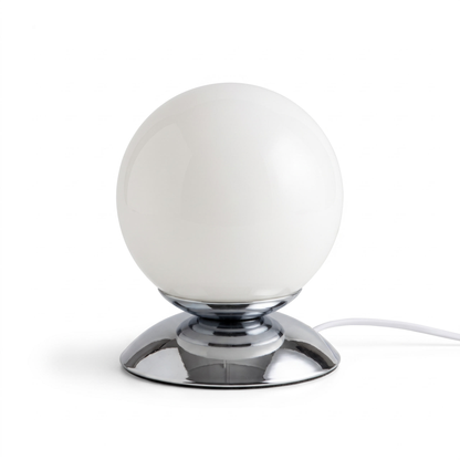 Glass globe table lamp – Opal, on a white background