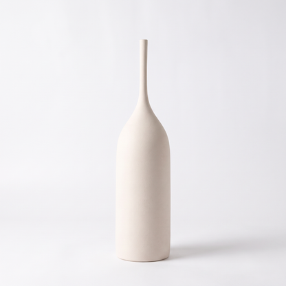 Handmade Morandi ceramic vase – Ivory Bottle (39 cm), on a white background