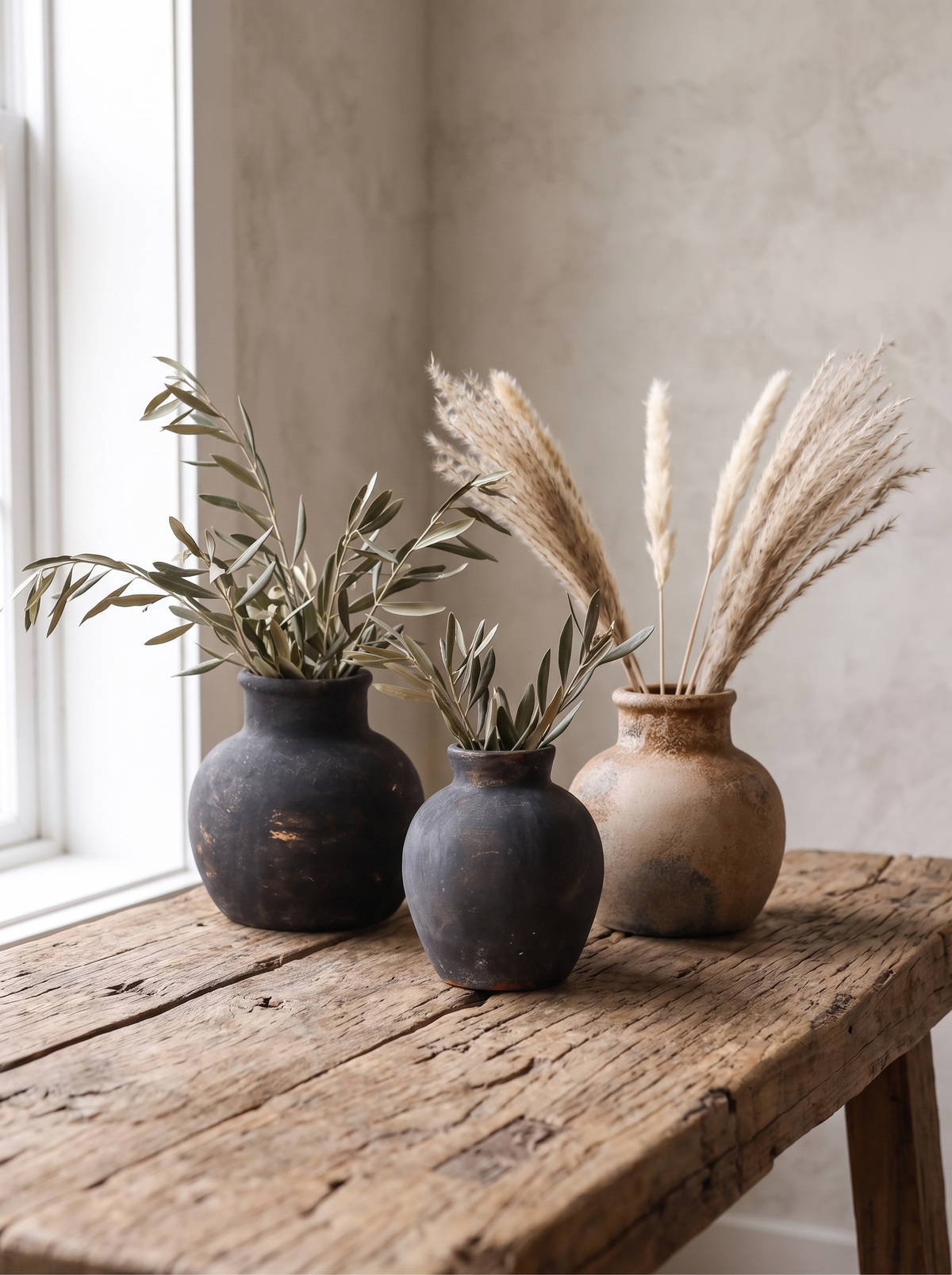 Wabi sabi ceramic vase on a rustic surface