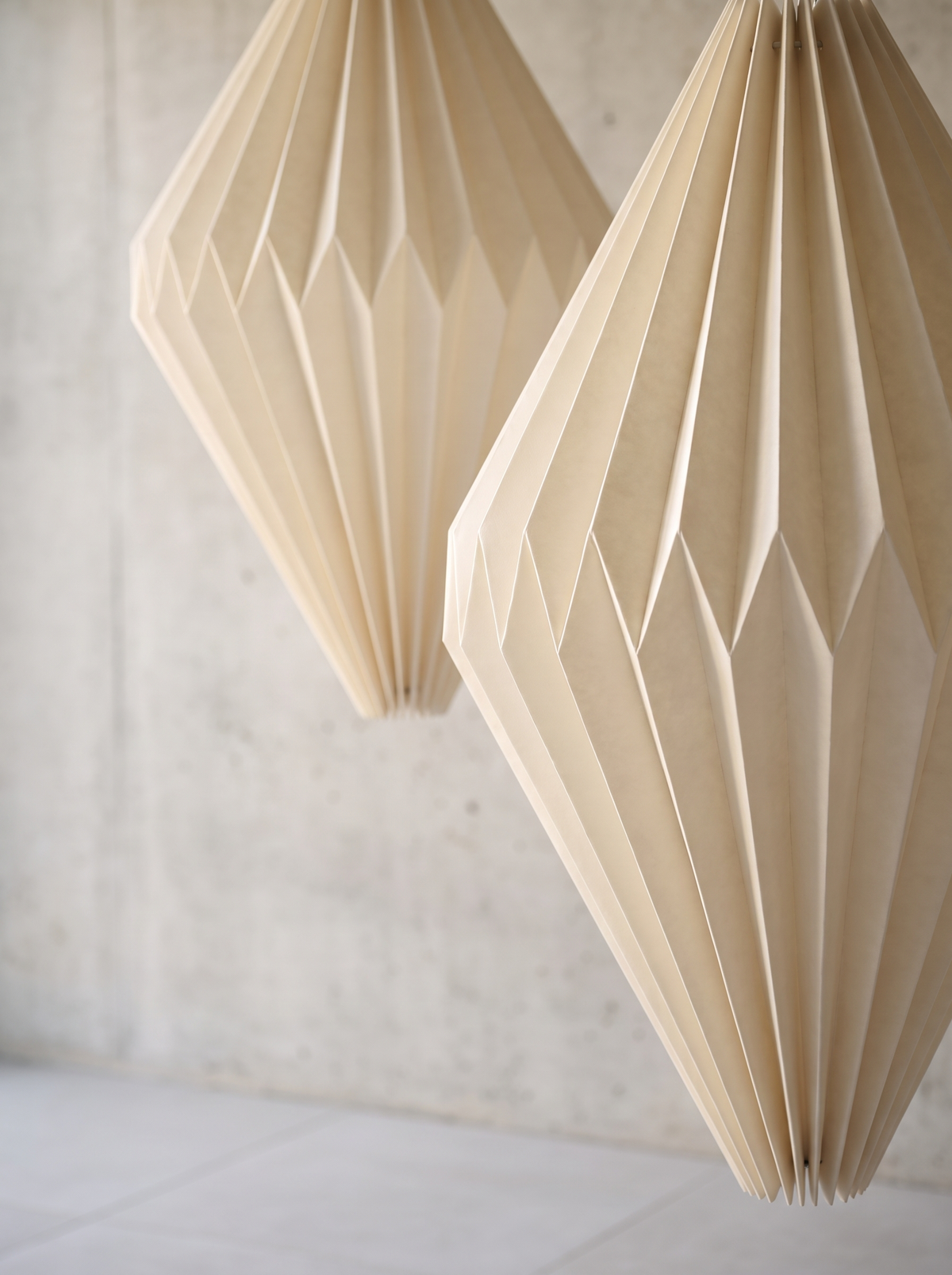 Close view of a folded paper lantern shade