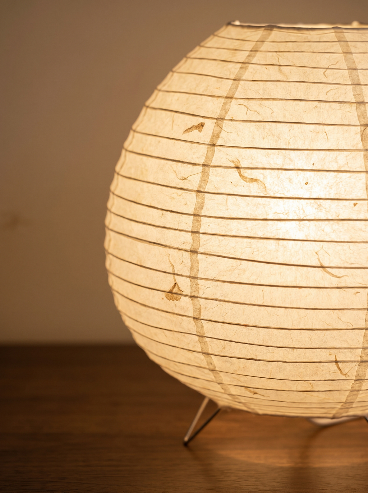 Close view of light through a rice paper shade