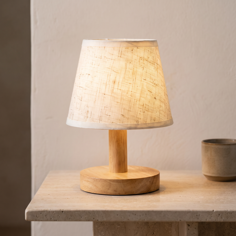 Minimalist Wooden Table Lamp with Linen Shade