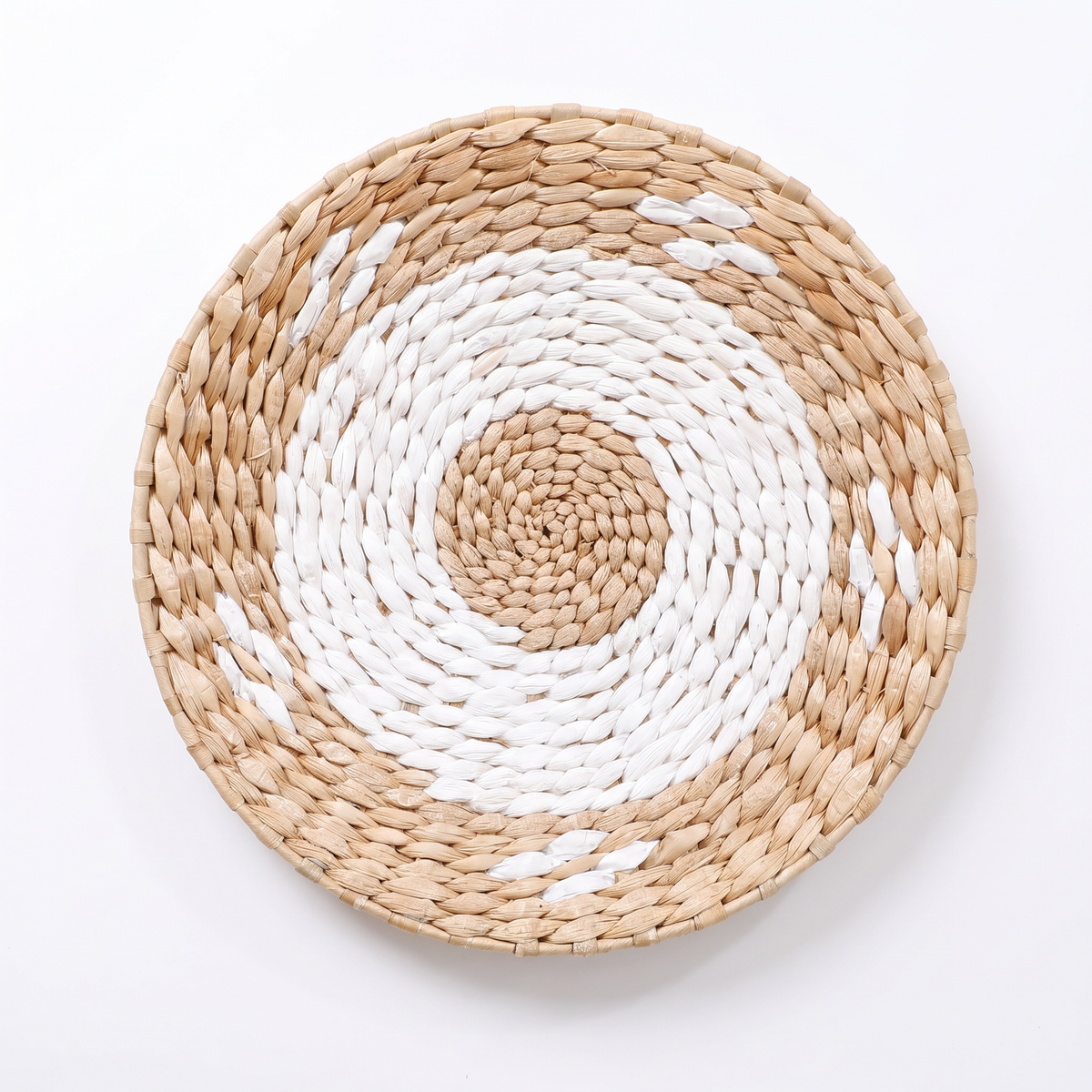 Seagrass woven wall basket – White Ring (25 cm), on a white background