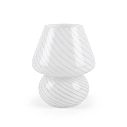 Swirl glass mushroom lamp – White Swirl, on a white background