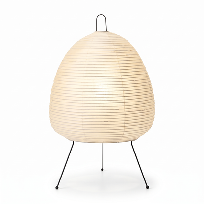 Wabi-sabi rice paper lantern table lamp on a white background