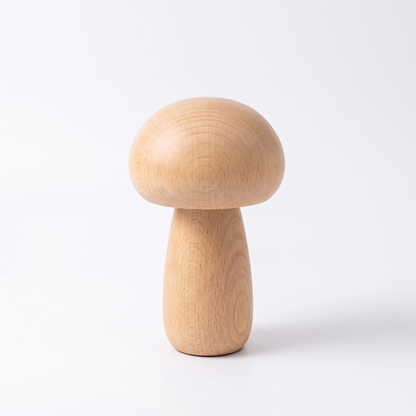 Wood mushroom LED lamp – Beech, on a white background