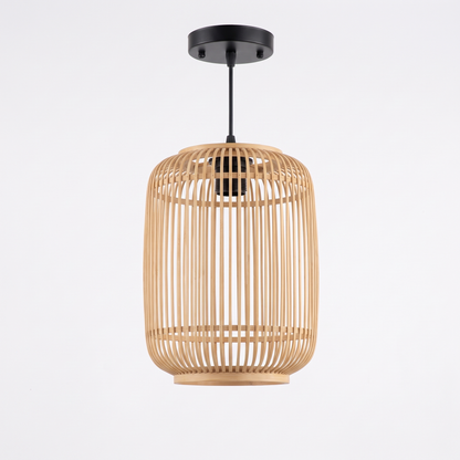 Wooden fin dome pendant light – Barrel Cage (20 cm), on a white background