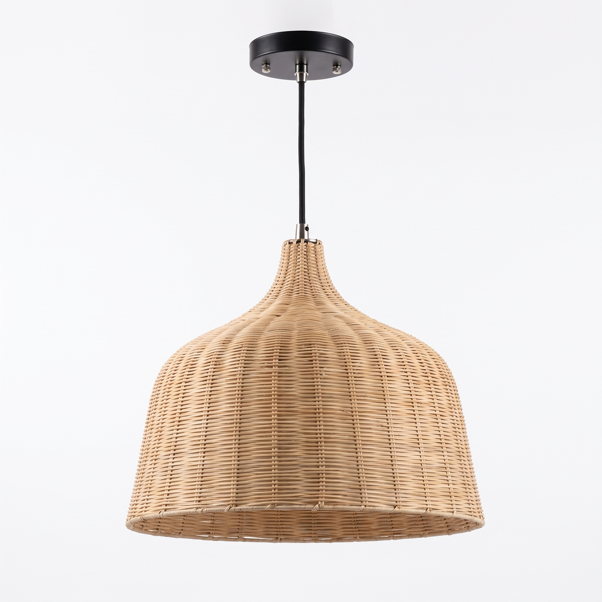 Wooden fin dome pendant light – Bell Shade (26 cm), on a white background