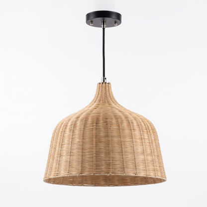 Wooden fin dome pendant light – Bell Shade (26 cm), on a white background
