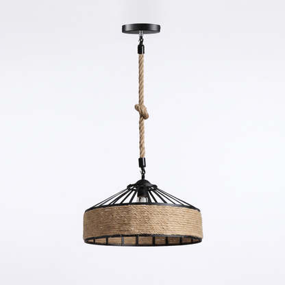 Wooden fin dome pendant light – Rope & Iron Drum, on a white background