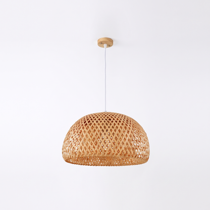 Wooden fin dome pendant light – Woven Dome – Wood Canopy (29.5 cm), on a white background